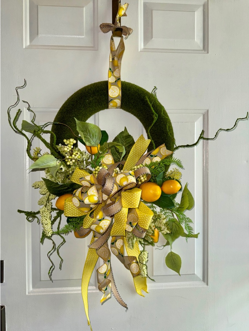 Lemon Spring Wreath with Yellow Accents and Green Foliage
